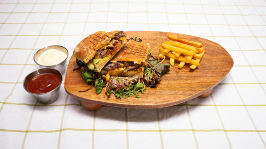 Grilled Ribeye Slice in Ciabatta Bread with Chili Mayo Sauce