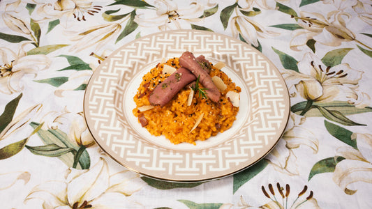Risotto au bœuf rôti à la sauce rose